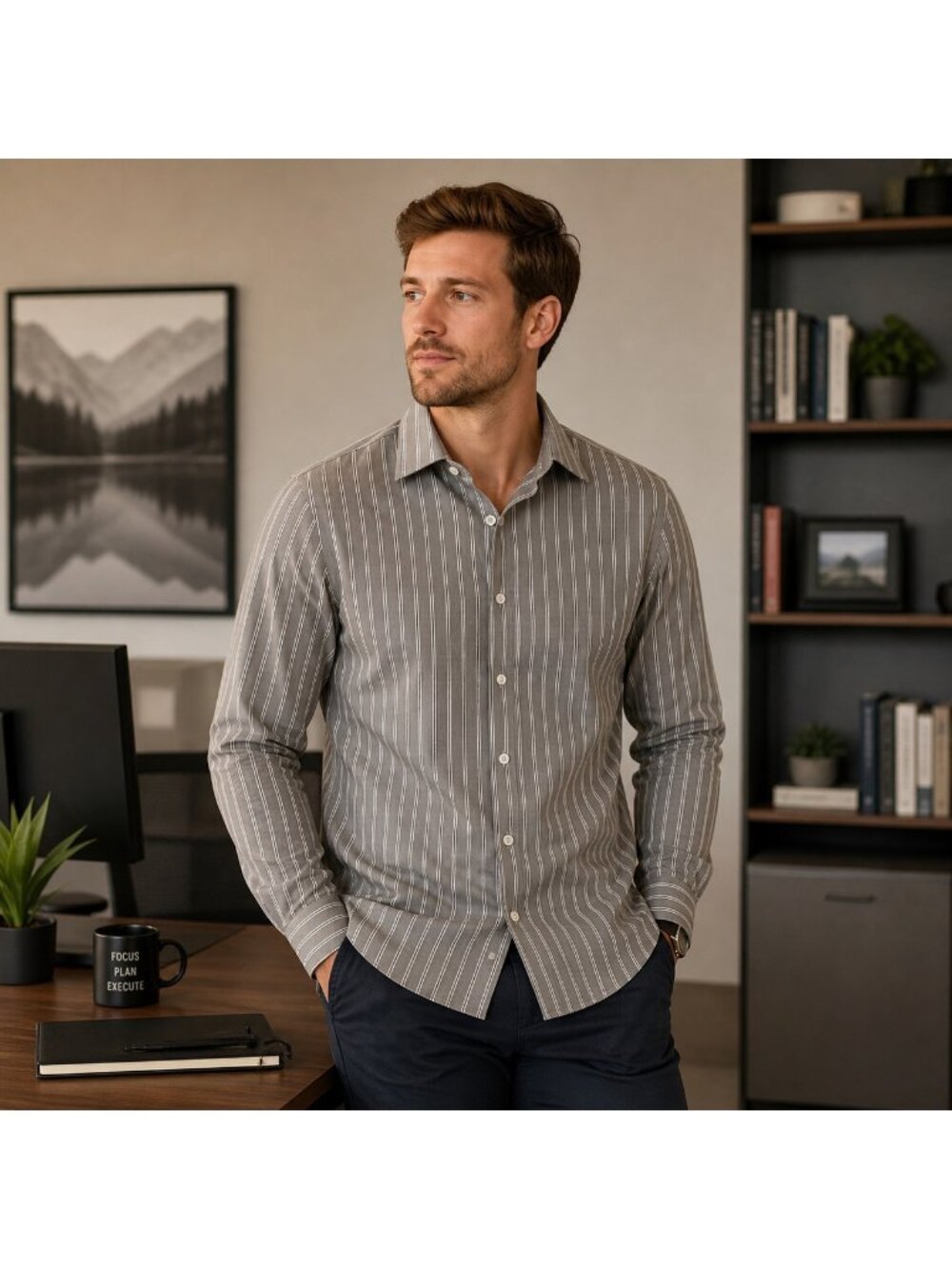 Express 1MX Extra Slim Fit Stretch Cotton Casual Dress Shirt Sz S 14-14.5 Gray